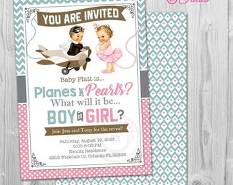 Planes or Pearls Gender Reveal Invitation Download Gender Reveal Invites Download Baby Shower Invite Planes and Pearls Birthday Invitation