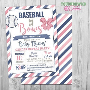 Gender Reveal Invitations Baseball or Bows, Gender Reveal Invites Printable, Baseball Gender Reveal Invitation,Sports Gender Reveal Party