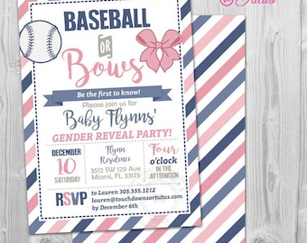 Gender Reveal Invitations Baseball or Bows, Gender Reveal Invites Printable, Baseball Gender Reveal Invitation,Sports Gender Reveal Party