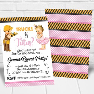 Trucks or Tutus Gender Reveal Party Invitation, Construction Truck Ballet Gender Reveal Party Invitations Digital Gender Reveal Party Invite