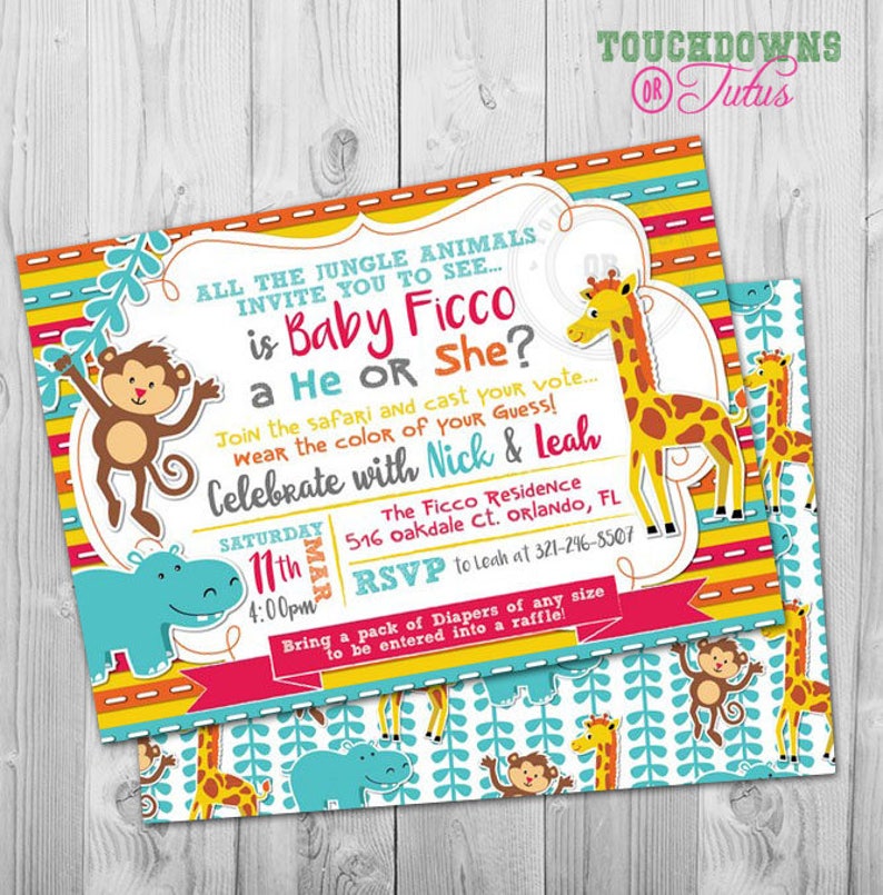 Gender Reveal Invitation Printable Safari Gender Reveal Etsy