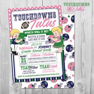 Invito per rivelare il sesso del bambino a football, invito per touchdown o tutù, inviti per rivelare il sesso del bambino a touchdown o tutù. Tutù o touchdown