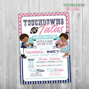 Touchdowns or Tutus Invitation, African American, Touchdowns or Tutus Gender Reveal Invitations, Football Gender Reveal Invitation