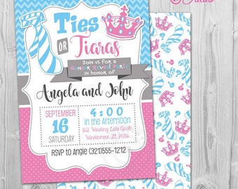 Ties or Tiaras Gender Reveal Invitation, Princess Gender Reveal Party Invitation Ties and Tiaras Baby Shower Gender Reveal Party Little Man