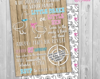 Rustic Gender Reveal Invitation, Little Drake or Little Hen Themed Gender Reveal Invite, Winter Gender Reveal Invitation, Little Duckling
