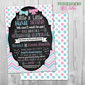 Gender Reveal Invitation, Little Man or Little Miss Invitations Gender Reveal Printable, Pink or Blue Gender Reveal Party Ideas, Baby Reveal