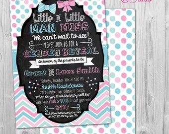 Gender Reveal Invitation, Little Man or Little Miss Invitations Gender Reveal Printable, Pink or Blue Gender Reveal Party Ideas, Baby Reveal