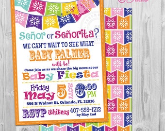 Fiesta Gender Reveal Invitation, Mexican Fiesta Gender Reveal Party Invitations Printable Senor or Senorita Gender Reveal Invite Baby Reveal