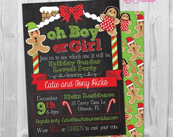 Gingerbread Gender Reveal Invitation Christmas Gender Reveal Party Invitation Gingerbread House Gender Reveal Invitation Holiday Theme