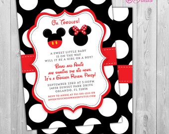 Minnie or Mickey Gender Reveal Invitation, Mickey or Minnie Gender Reveal Invitation, Printable Gender Reveal Invitation Baby Reveal Invites