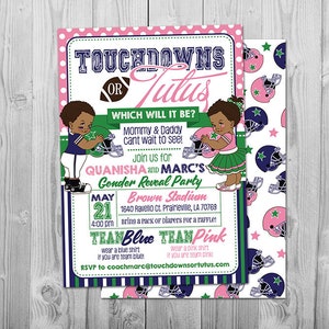 Touchdowns or Tutus Invitation / Football Gender Reveal Invitation / Touchdowns or Tutus Invites / Twin Baby Shower / Digital Download