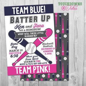 Baseball Gender Reveal Invitation Sports Batter Up Gender Reveal Invite Template Baby Shower Gender Reveal Invitation Team Pink or Team Blue