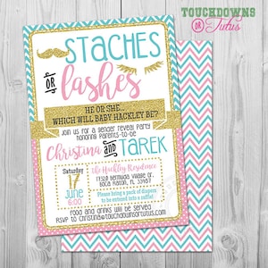 Staches or Lashes Gender Reveal Invitation, Staches or Lashes Invitations, Lash or Stache Gender Reveal Invitations Lashes or Staches Invite