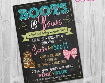 Boots or Bows Gender Reveal Invitation Printable, Gender Reveal Invitation Cowboy or Cowgirl Gender Reveal Invitation DIY Baby Reveal Invite