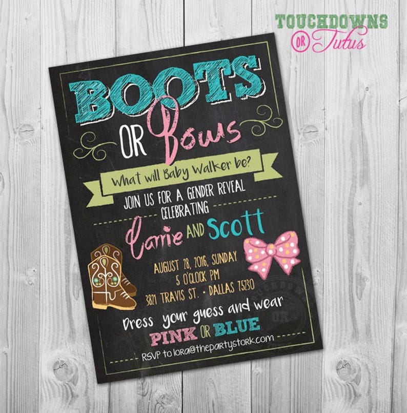 Boots or Bows Gender Reveal Invitation Printable Gender - Etsy