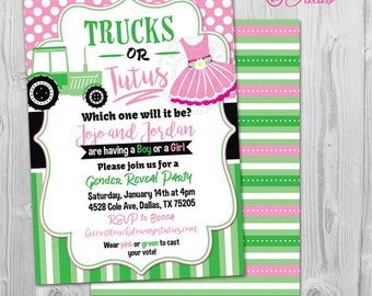 Trucks or Tutus Gender Reveal Party Invitation Digital, Tractor Gender Reveal Invitation Tutus or Tractors Country Gender Reveal Party Ideas