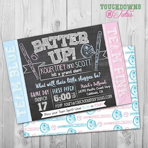 Baseball Gender Reveal Invitation Sports Batter Up Gender Reveal Invite Template Baby Shower Gender Reveal Invitation Team Pink or Team Blue