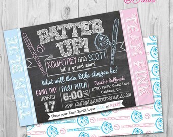 Baseball Gender Reveal Invitation Sports Batter Up Gender Reveal Invite Template Baby Shower Gender Reveal Invitation Team Pink or Team Blue