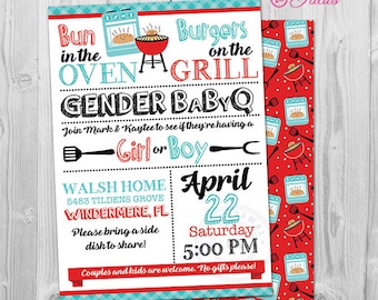 BBQ Gender Reveal Invitation, Barbeque Reveal Gender Reveal Party Invitation Printable BBQ BabyQ Gender Reveal Invitation, Babyq Baby Shower