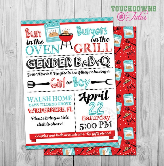 BBQ Gender Reveal Invitation Barbeque Reveal Gender Reveal Etsy