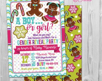 Christmas Gender Reveal Invitation Christmas Gender Reveal Party Invitation Gingerbread Gender Reveal Invitation Holiday Gender Reveal Party
