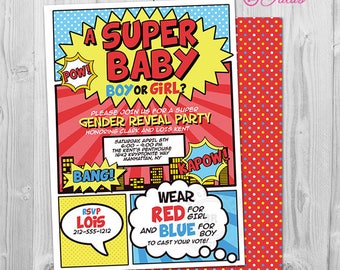 Super Hero Gender Reveal Invitation, Gender Reveal Invitation Printable, Super Baby Boy or Girl, Superhero Gender Reveal Party Invites, DIY