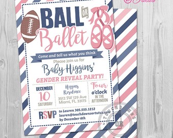 Football Gender Reveal Invitation, Ball or Ballet Gender Reveal Party Invitation, Balls or Ballet Ballerina Gender Reveal Invitations