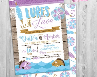 Fishing Gender Reveal Invitation, Lures or Lace Gender Reveal Invitation Printable, Fishing Gender Reveal Party Invite