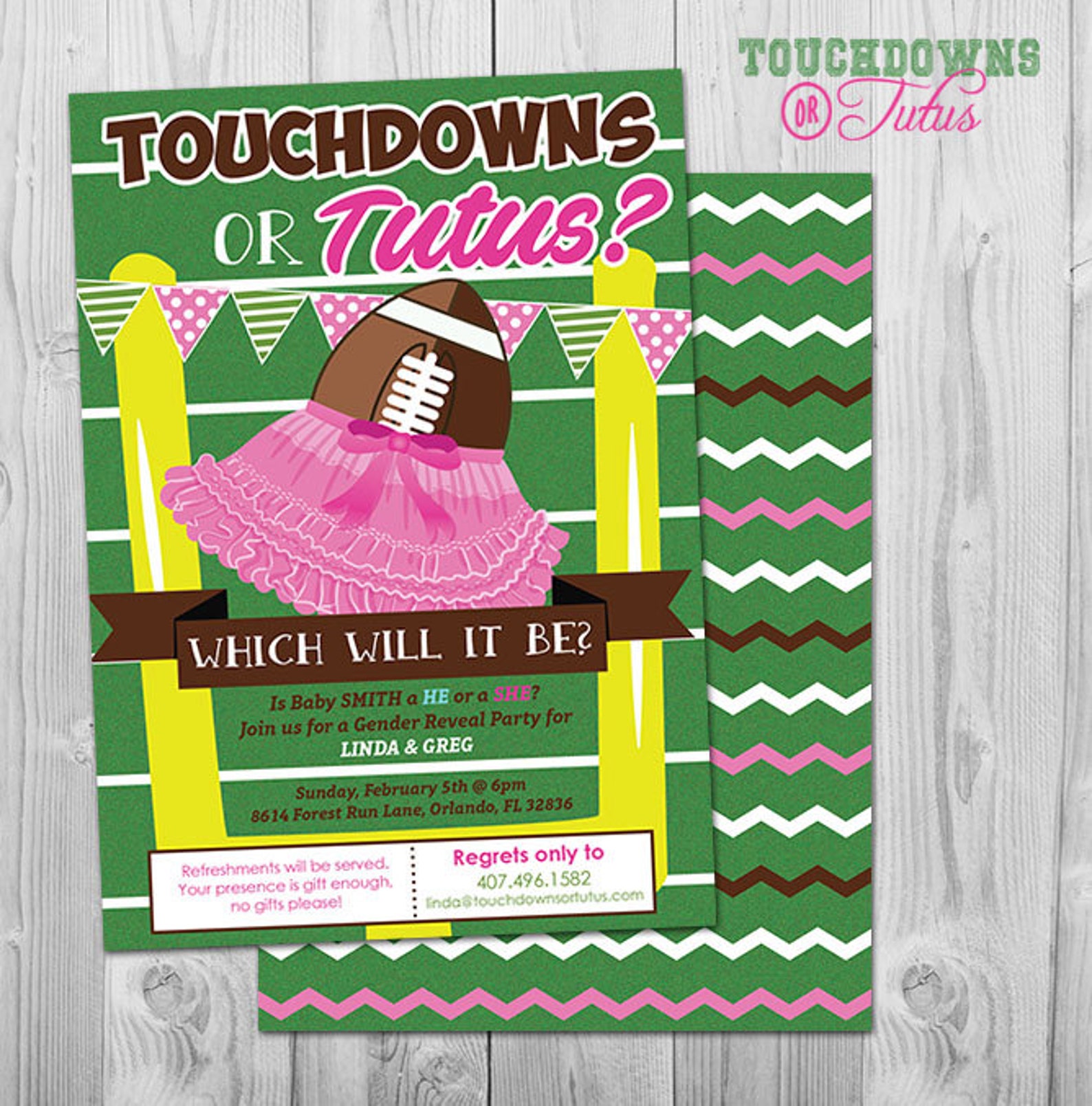 Football Gender Reveal Tutus or Touchdowns Invitation - Etsy