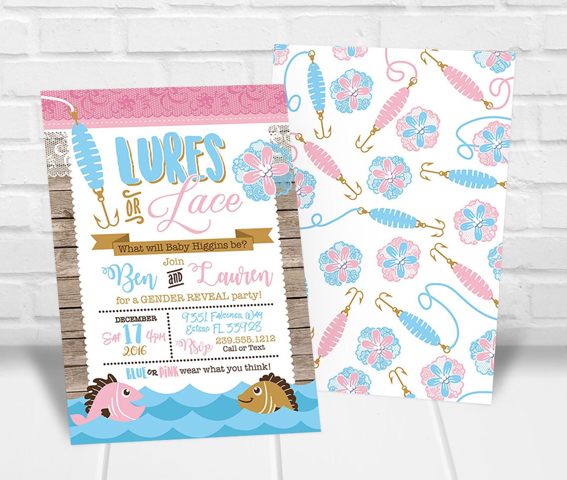 Fishing Gender Reveal Invitation Lures or Lace Gender Reveal Etsy