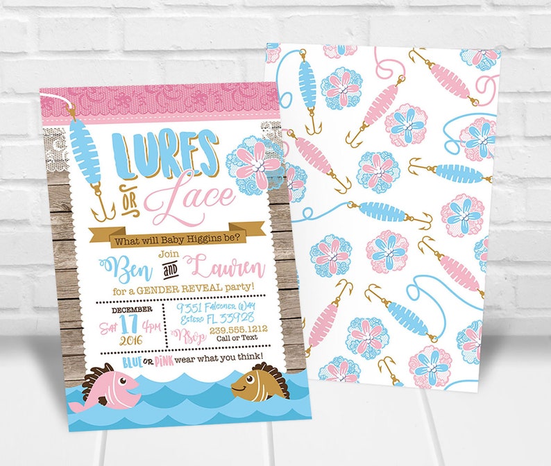 Fishing Gender Reveal Invitation Lures Or Lace Gender Reveal Etsy