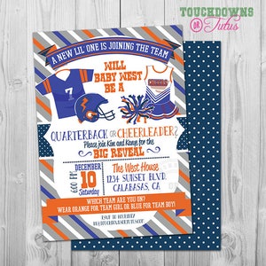 Football Gender Reveal Invitation, Football Gender Reveal Party Invitation, Printable Quarterback or Cheerleader Gender Reveal Invite image 1