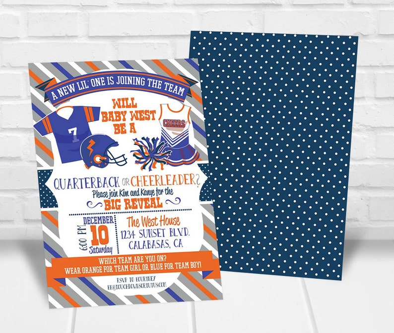 Football Gender Reveal Invitation, Football Gender Reveal Party Invitation, Printable Quarterback or Cheerleader Gender Reveal Invite image 2