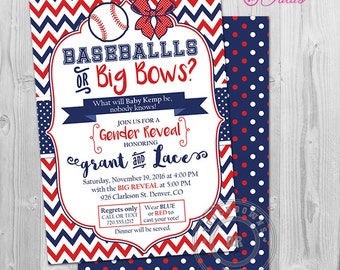 Gender Reveal Invitation Baseball, Baseballs or Bows Gender Reveal Party Invitations Pregnancy Reveal, Baby Reveal Invite, Baby Announcement