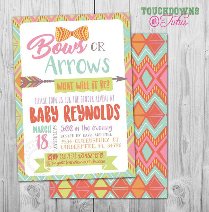 Bow or Arrows Gender Reveal Party Invitations Printable Gender Etsy
