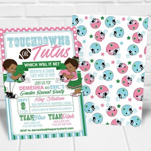 Touchdowns or Tutus Gender Reveal Invitations, Touchdown or Tutus Gender Reveal Invitation, African American Babies, Digital Download PDF