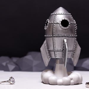 Vintage Rakete Ring Box - Sci-Fi Retro Verlobung, Steampunk Antrag
