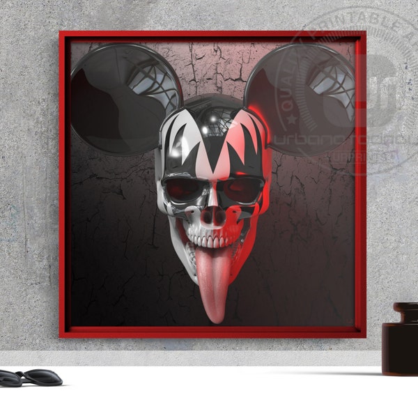 Kiss Mickey Skull - PRINTABLE ART, rock art, skull print, mickey skull, gene simmons tongue, rock poster, skull illustration, skull art