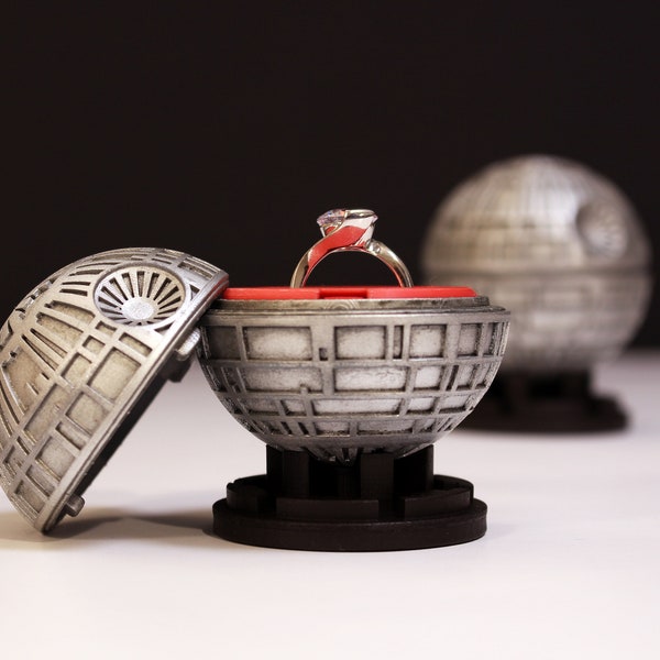 Black Star Ring Box - Verlobungsring Box, Antragsring Box, Sci-Fi Wars, Geek, Nerd, Tod Raumschiff, Ringschatulle, Hochzeit, Ehe, Braut