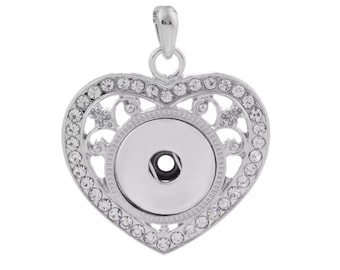 Snap Button Heart Pendant Necklace: Interchangeable Jewelry (18-20 mm)