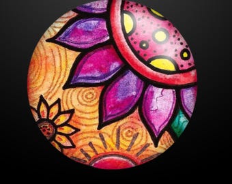Pink flower ,Crystal  Snap Charm,Fits 18-20mm.