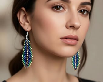 Feather seed bead earrings