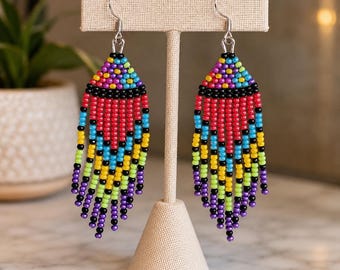 Bohemian Dangle Earrings, Flower Rainbow