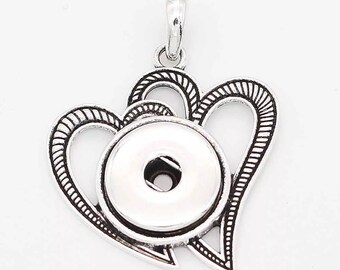 Crystal Heart Snap Button Pendant Necklace (18-20 mm)