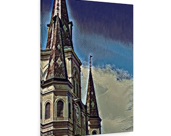 Spires of St Louis Cathedral on canvas - New Orleans painting, New Orleans wall art, New Orleans artwork, Louisiana art, New Orleans gift