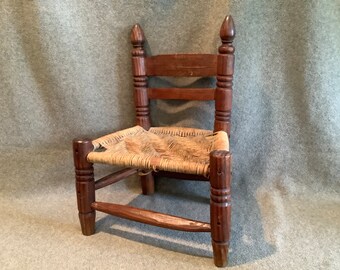 Rustic Whittled Wood and Rushed Doll Chair
