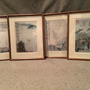 Stampe decorative vintage incorniciate di dipinti cinesi con poesie