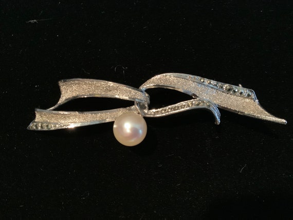 Sterling Silver, Pearl and Marcasite Brooch By Ra… - image 1