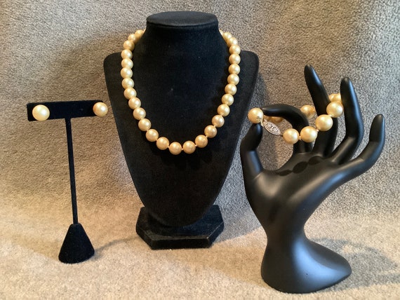 Gilded Sterling and Champaign Faux Pearl Jewelry … - image 1