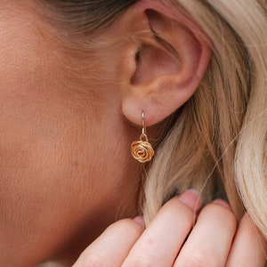 Rose Earrings, Gold Drop Earrings, Gold Earrings, Flower Earrings, Bridesmaid Earrings, Birthday Gift, Wedding Jewellery, Anniversary Gift image 1